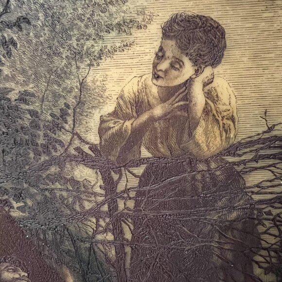 Vintage Embossed Art Etched On Acrylic  Print In Wood Frame - Picture 4 of 4